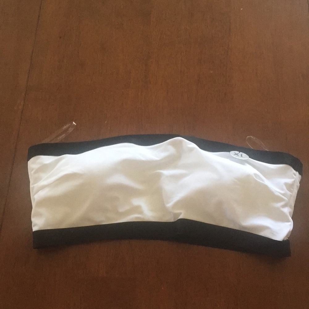 Black and white bandeau bikini top